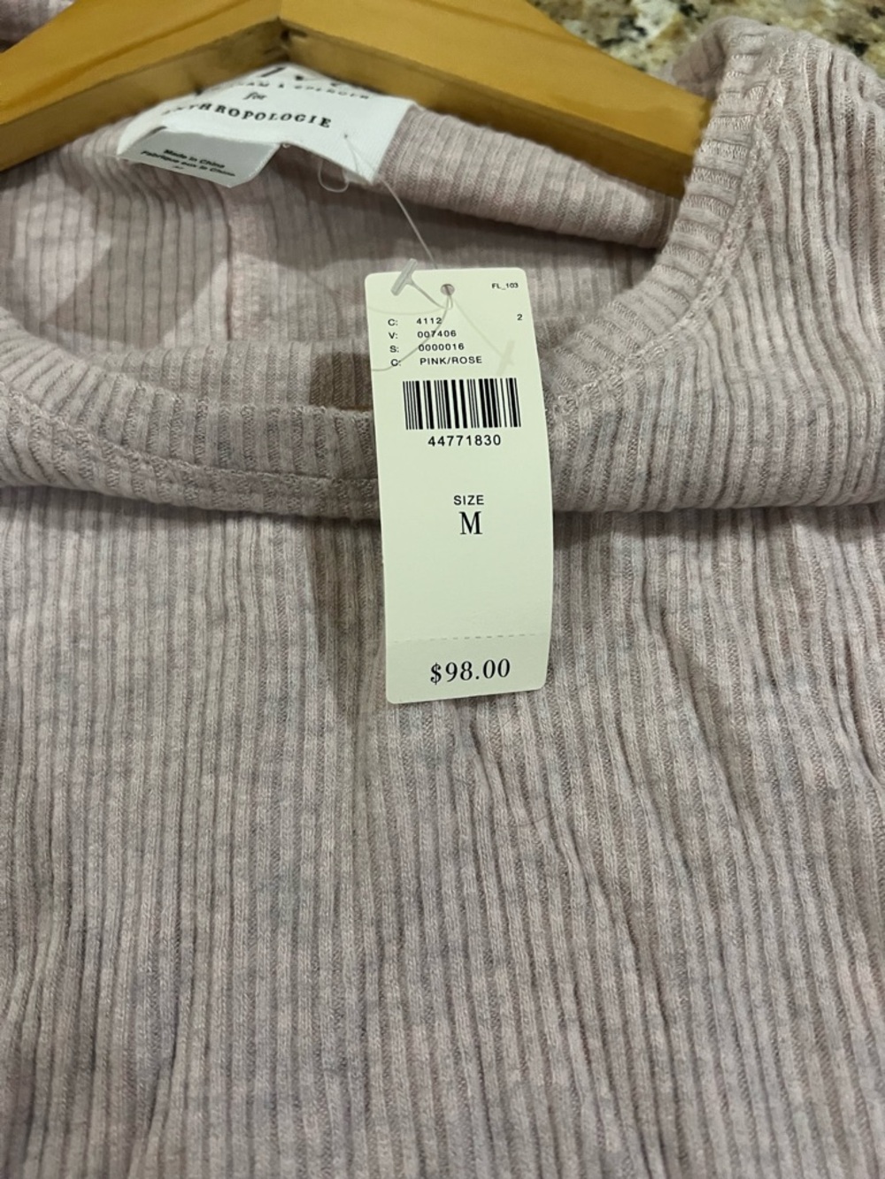 Velvet by Graham & Spencer Pale Blush Ribbed Long Sleeve Tee - Picture 6 of 8